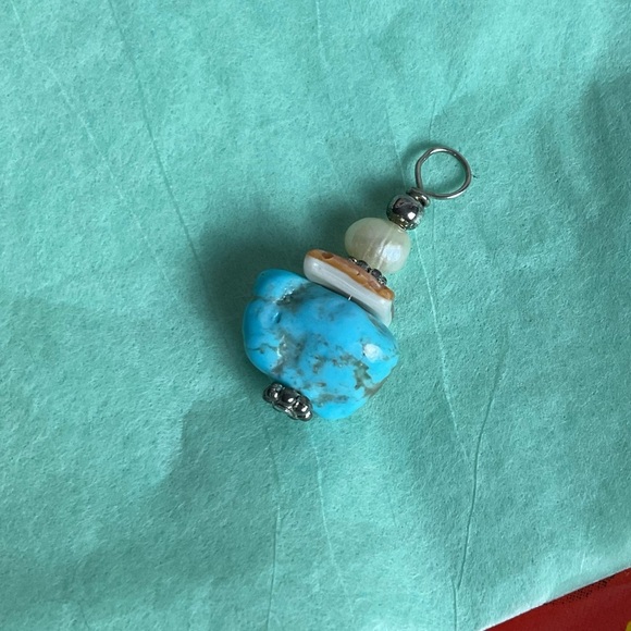 Jewelry - Turquoise, Pearl & Shell Silver Pendant Beautiful Natural Handcrafted Style